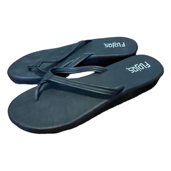 Flojos Wedge Flip Flop Sandals Black Leather Arch Support Slip-On Slide 10 - Picture 3 of 6